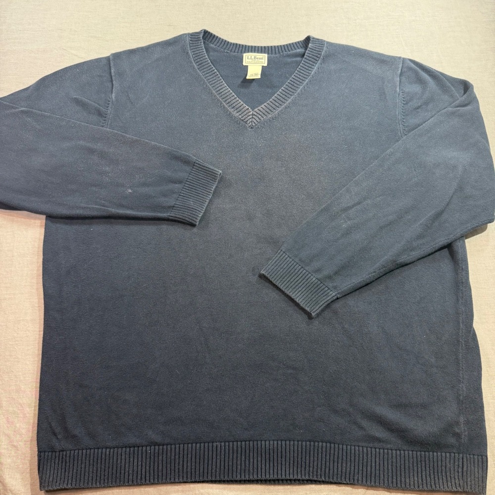 L.L. Bean Sweater Mens XXL-Tall Navy Blue V-Neck Cotton‎ Pullover 250572 GUC